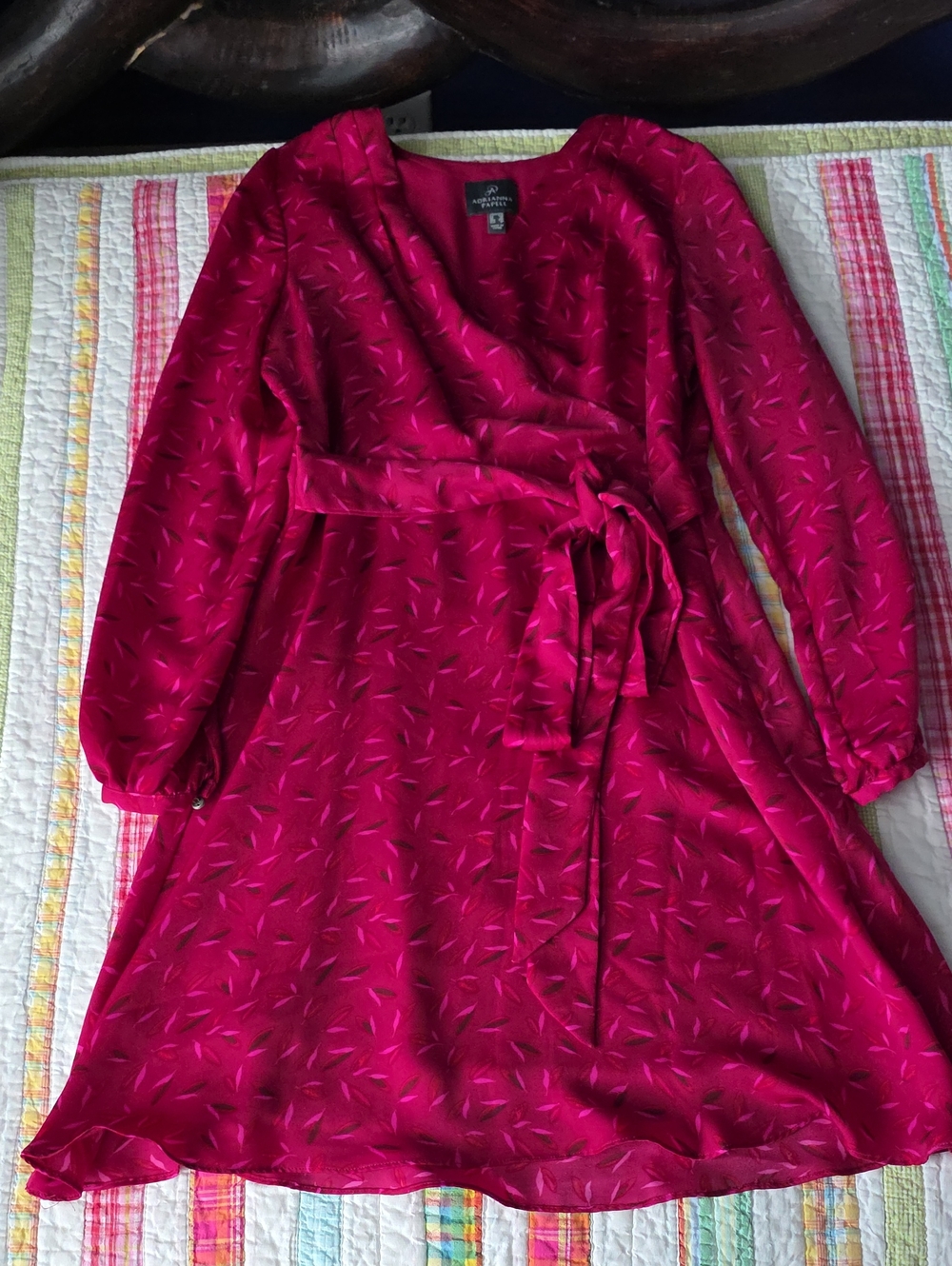Adrianna Papell Fuchsia Wrap-Style Dress with Subtle Print